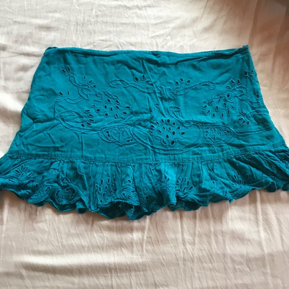 Vintage Handmade Rayon Crochet mini Skirt Turquoise size small - Picture 5 of 5